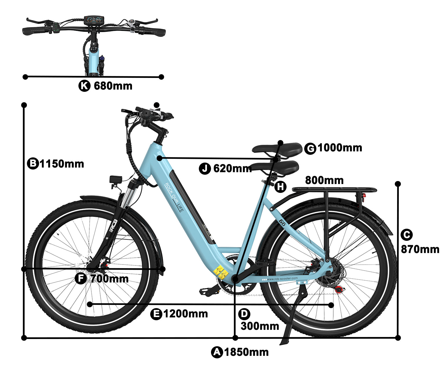 Technische afmetingen van de fiets